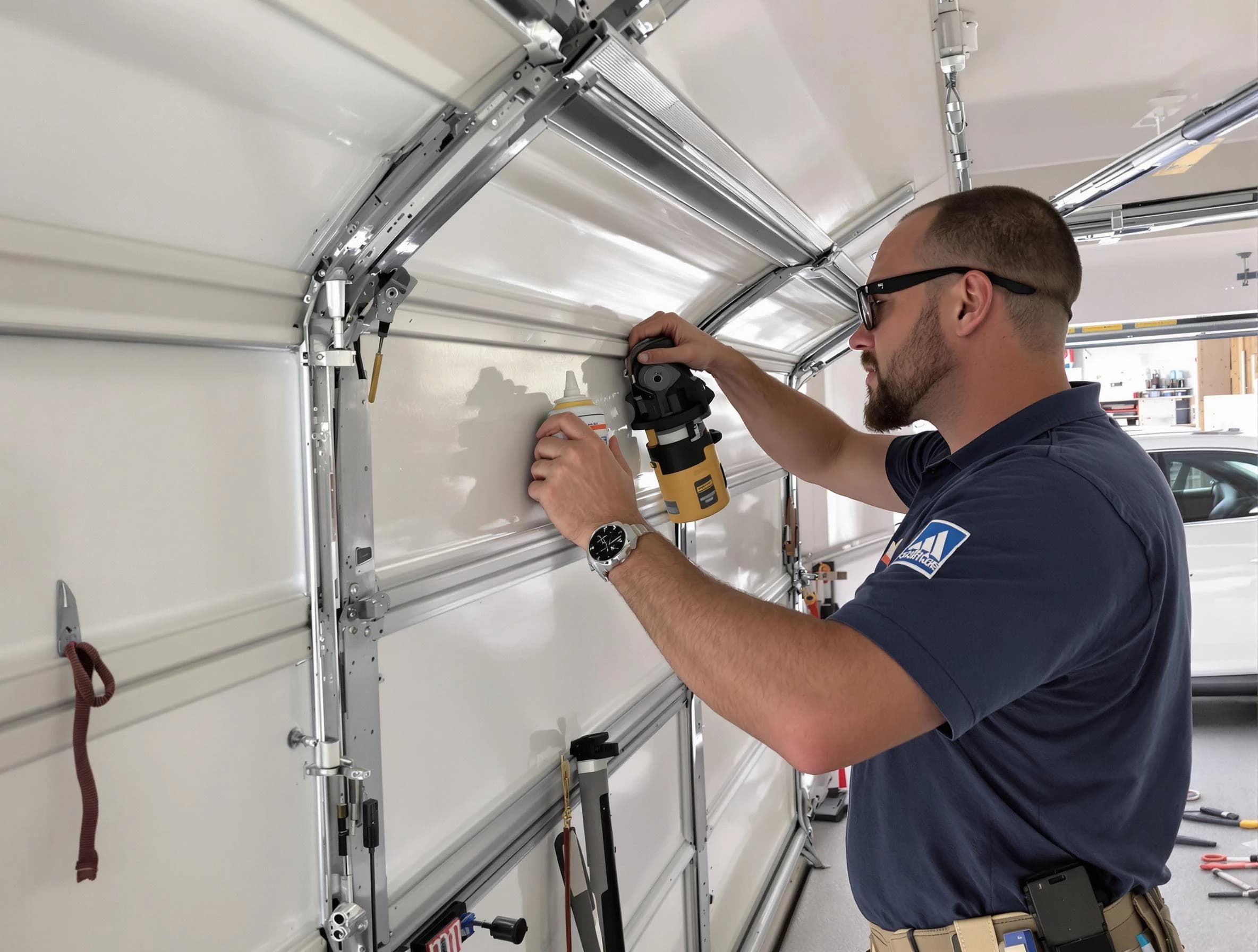 Edina Garage Door Repair technician performing comprehensive noise reduction service in Edina