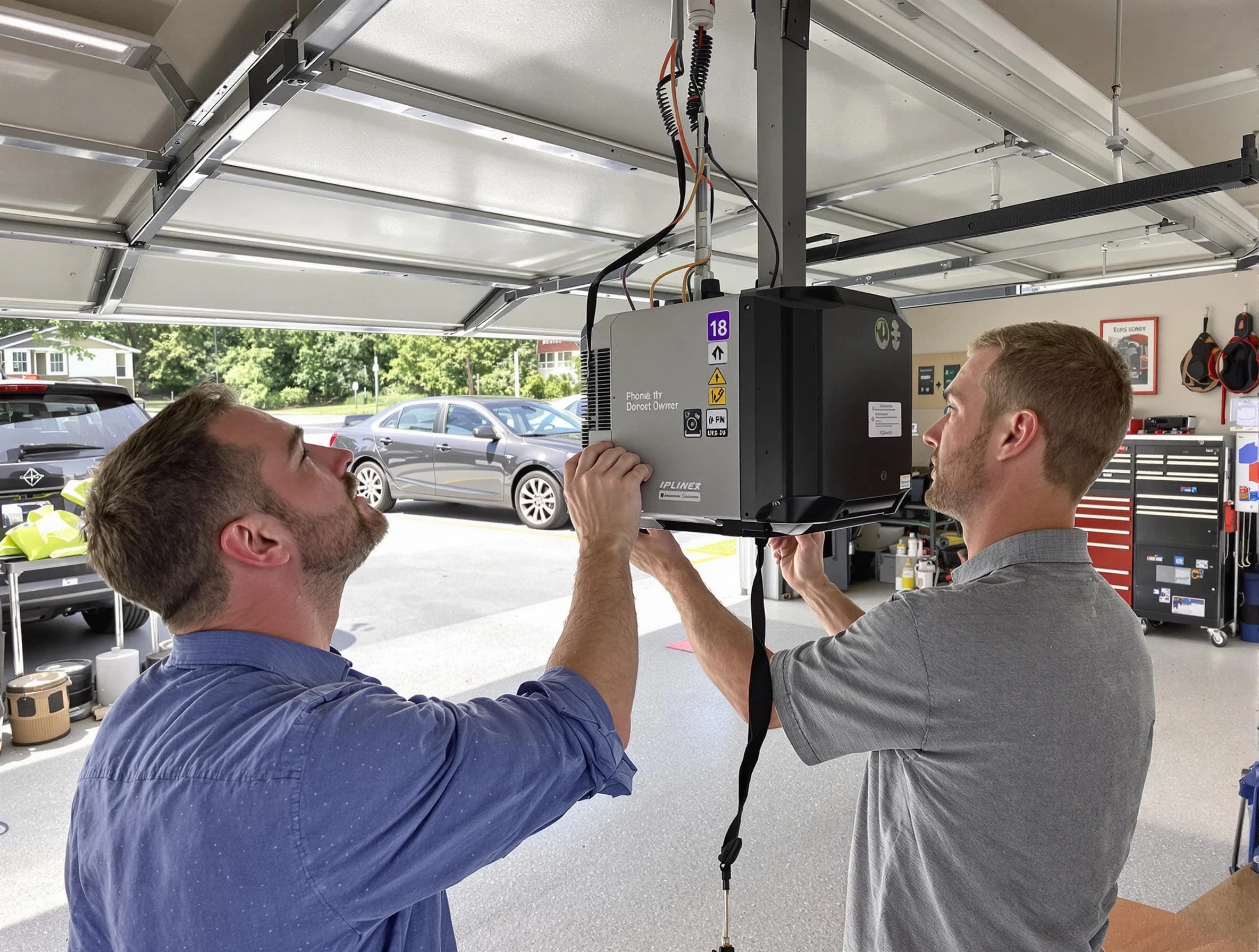 Edina Garage Door Repair technician installing garage door opener in Edina