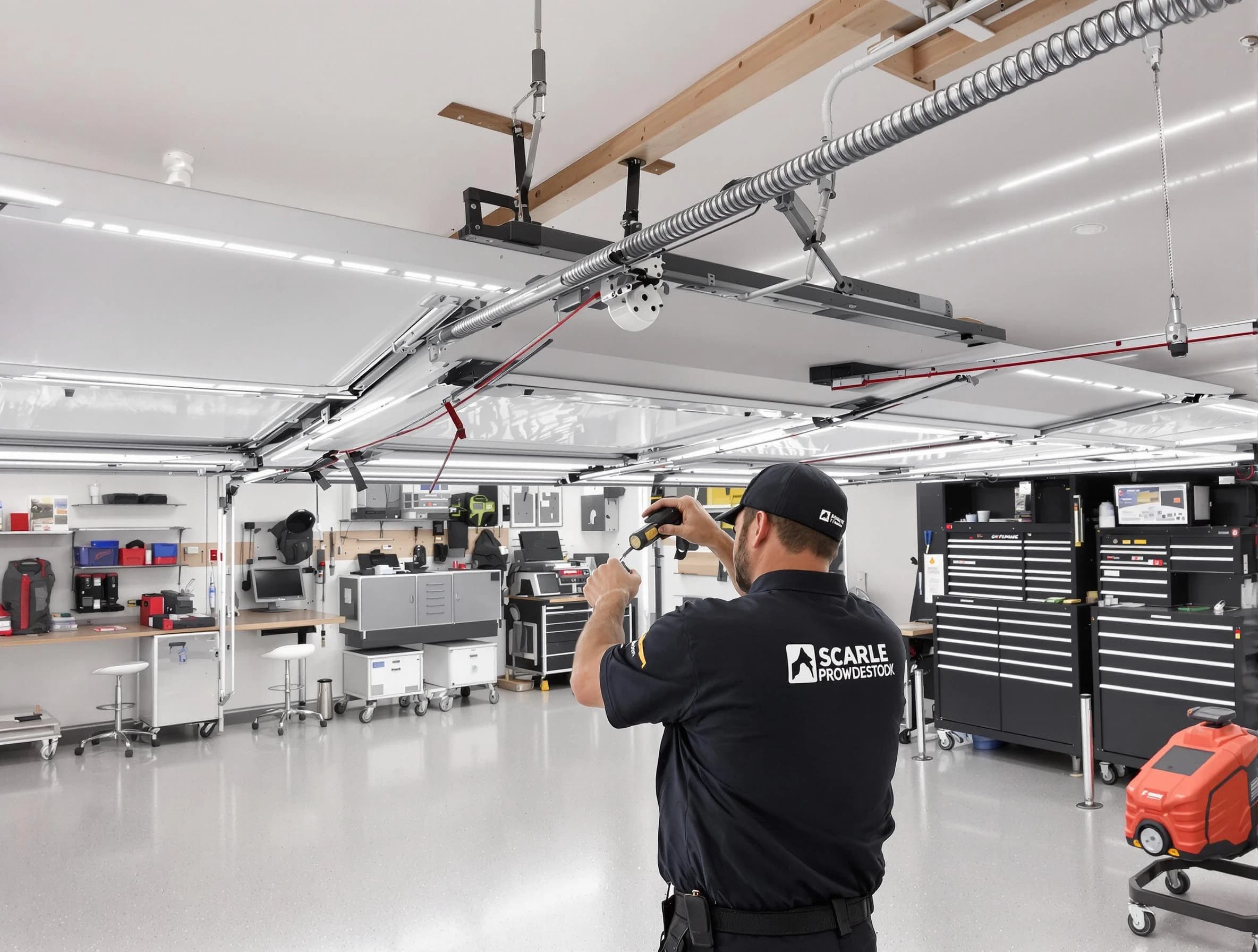 Edina Garage Door Repair technician repairing overhead garage door in Edina