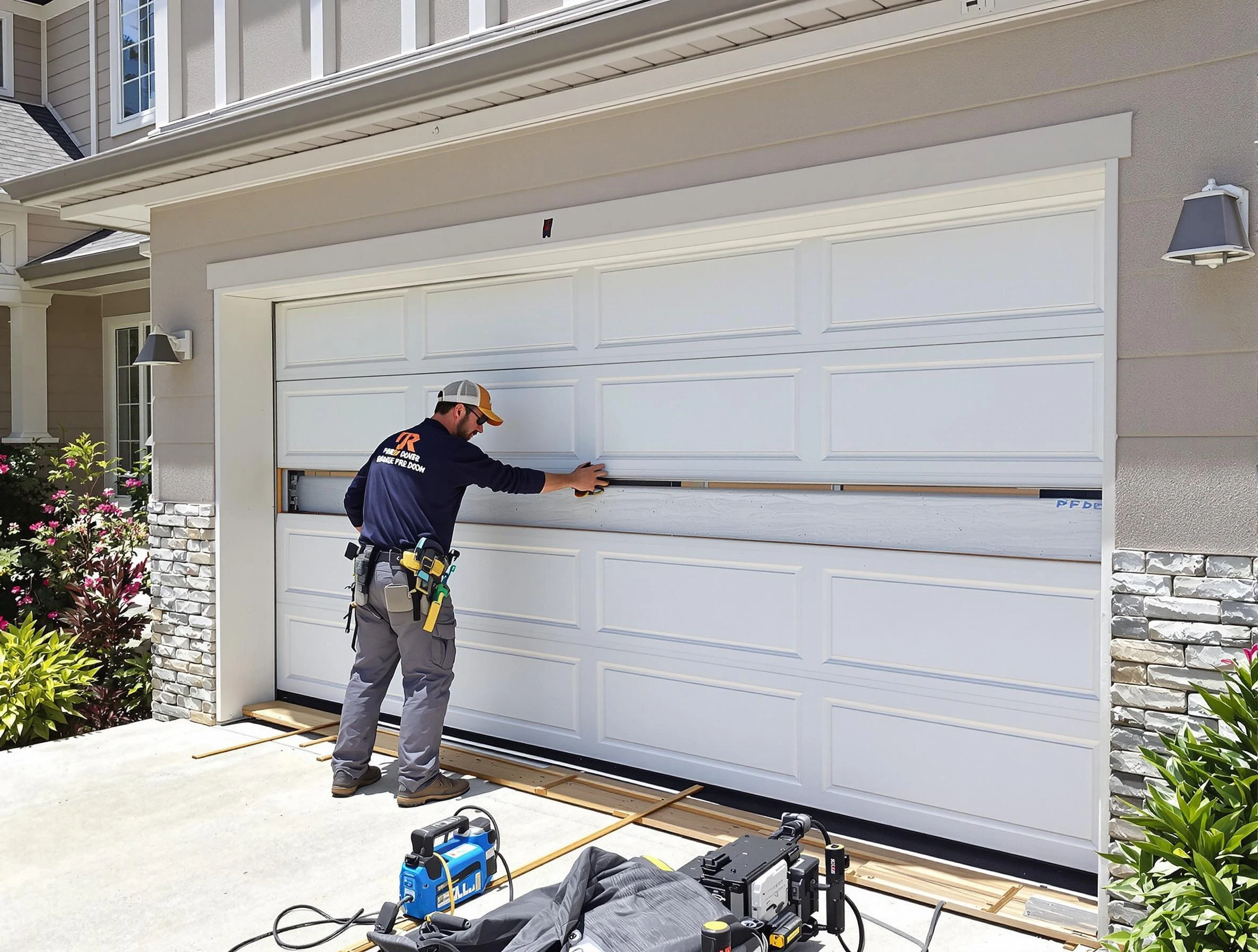 Edina Garage Door Repair team performing complete garage door replacement at Edina residence