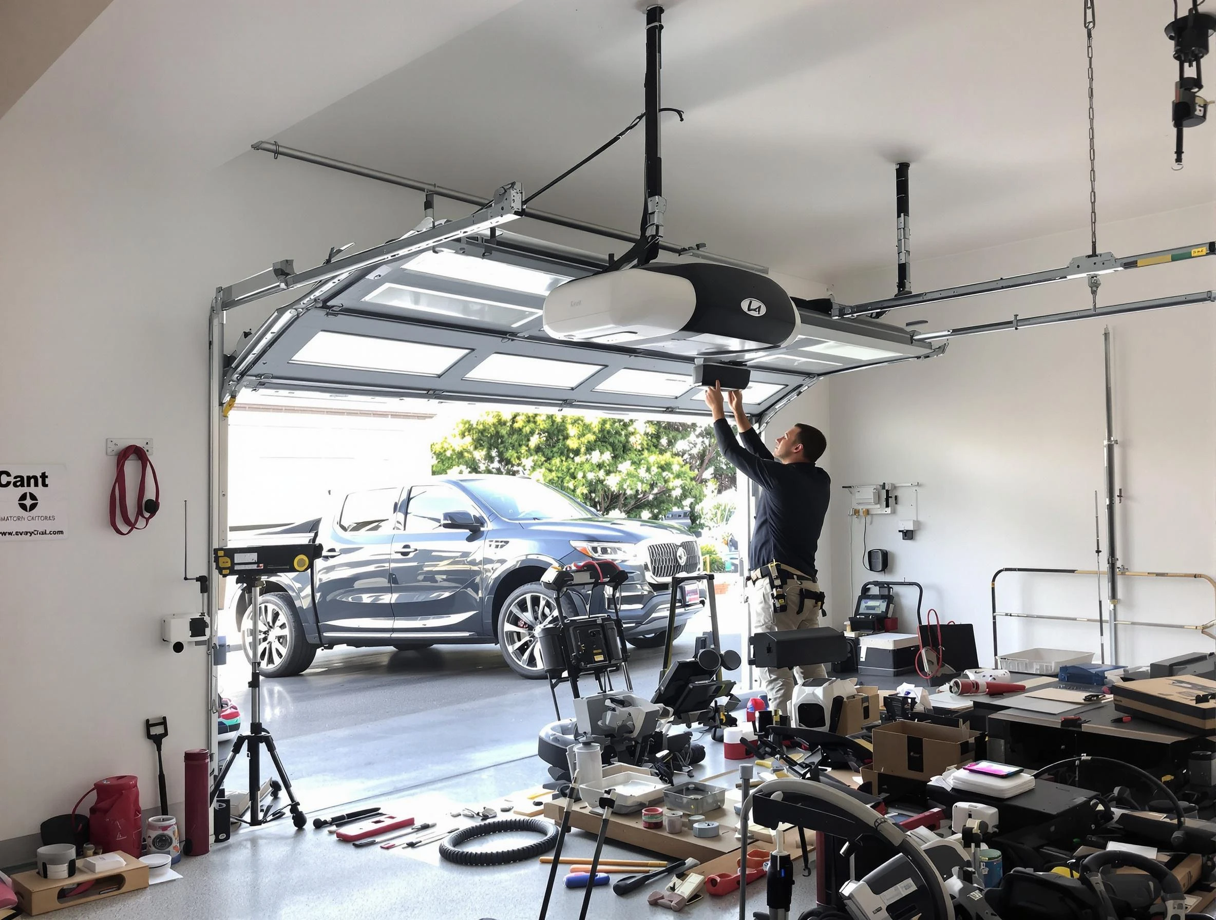 Edina Garage Door Repair specialist installing smart garage door opener system in Edina home