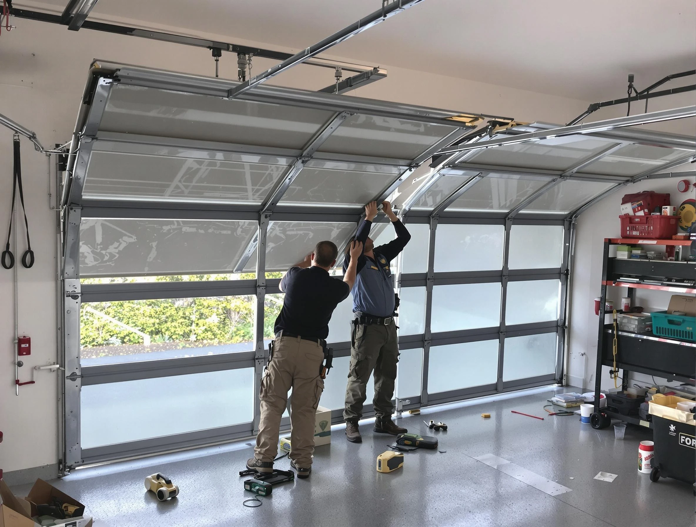 Edina Garage Door Repair expert performing precise panel replacement on Edina garage door