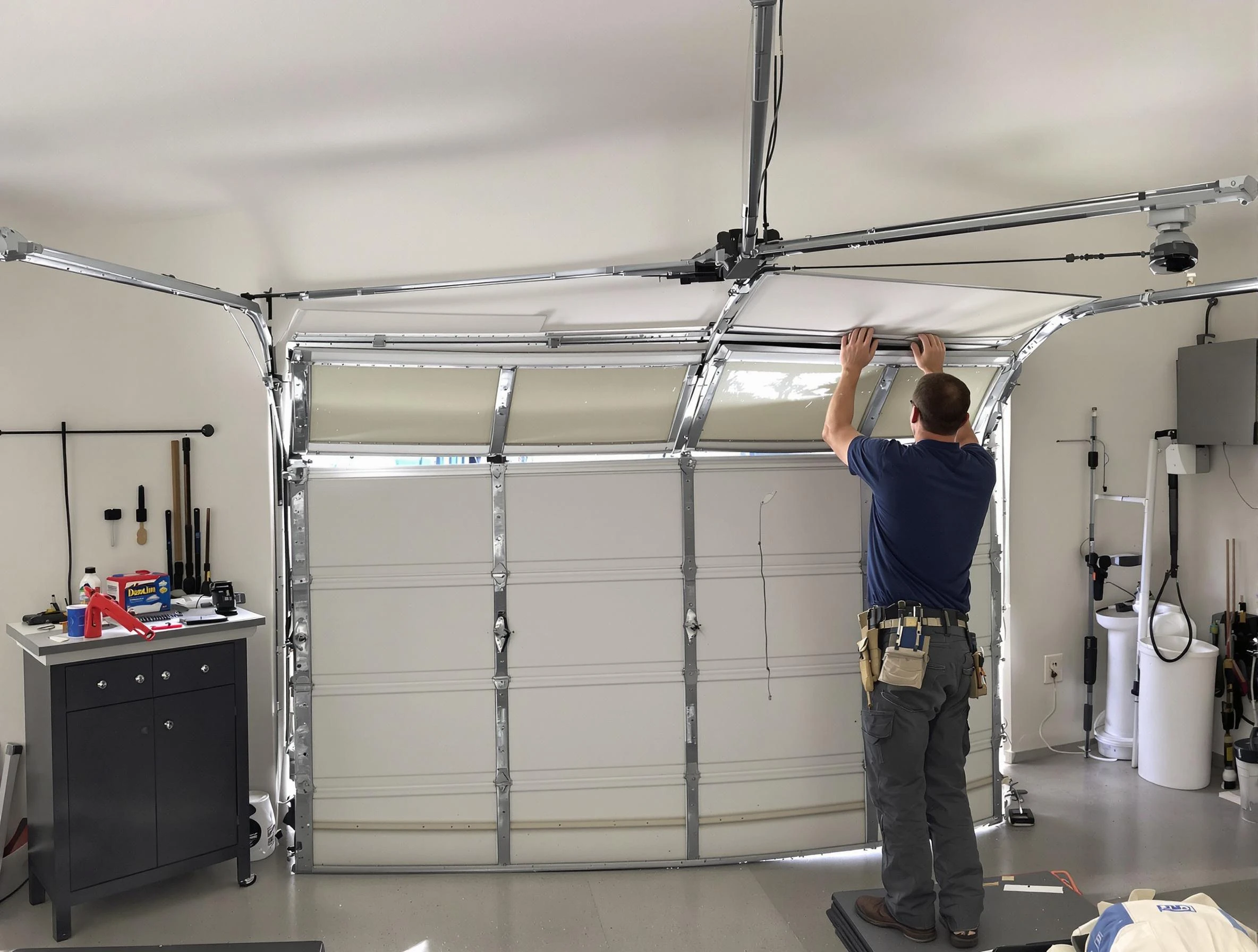 Edina Garage Door Repair specialist performing precise section replacement on Edina garage door